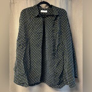 EVERLANE  Navy with Gold. Polkadot, Long Sleeve Blouse. Size 14